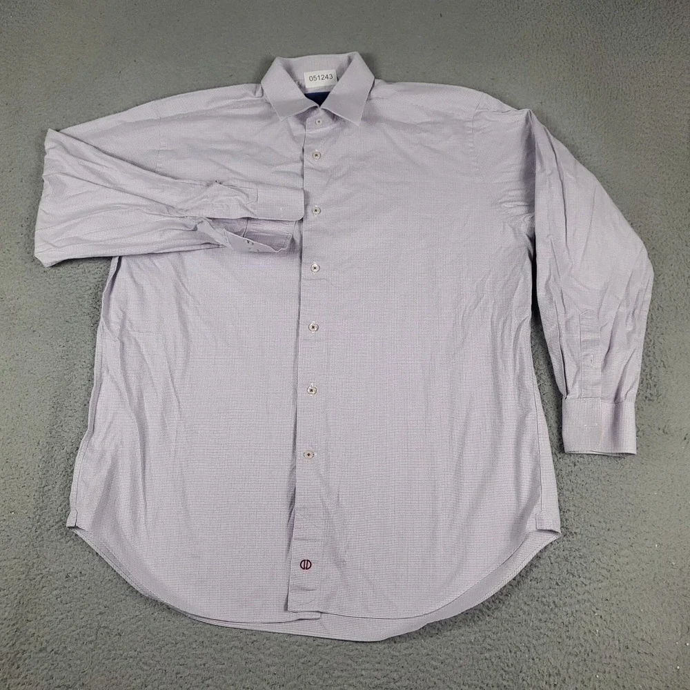 David Donahue Shirt Mens XL Purple Check Casual Button Up Long Sleeve